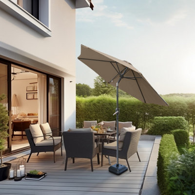 Sundaze Taupe 2.5M Garden Parasol Umbrella Outdoor Patio Tilting Crank Handle With Base from B&Q