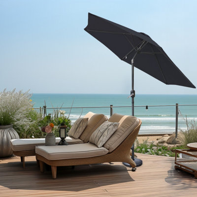 Sundaze Black 2.5M Round Garden Parasol Umbrella Outdoor Patio Crank Tilt With Base from B&Q