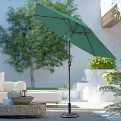 B&Q -  2.5M Green Round Garden Parasol Umbrella Patio Sun Shade Canopy Crank Tilt With Base
