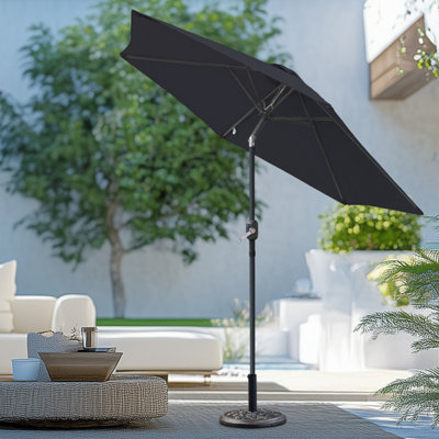 B&Q -  2.5M Black Round Garden Parasol Umbrella Patio Sun Shade Canopy Crank Tilt With Base