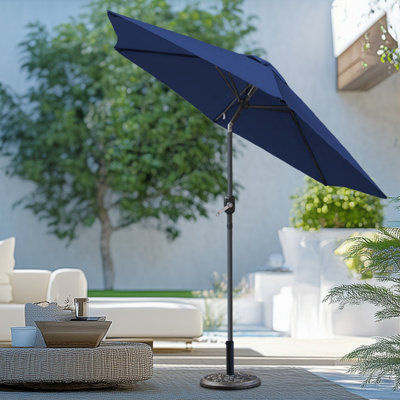 B&Q -  2.5M Blue Round Garden Parasol Umbrella Patio Sun Shade Canopy Crank Tilt With Base