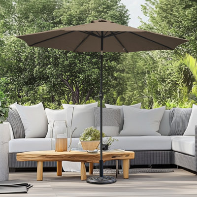 B&Q -  2.7M Taupe Round Garden Parasol Umbrella Patio Sun Shade Canopy Crank Tilt With Base