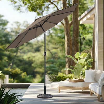 B&Q -  3M Taupe Round Garden Parasol Umbrella Patio Sun Shade Canopy Crank Tilt With Base