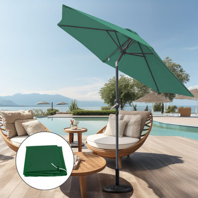 B&Q -  2.5M Green Round Garden Parasol Umbrella Patio Umbrella Crank Tilt With Base & Cover
