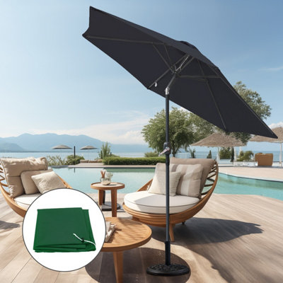 B&Q -  2.5M Round Black Garden Parasol Umbrella Patio Crank Tilt With Base & Cover
