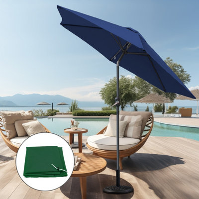 B&Q -  2.5M Blue Round Garden Parasol Umbrella Patio Crank Tilt With Base & Cover