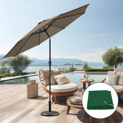 B&Q -  Taupe 2.7M Round Garden Parasol Umbrella Patio Crank Tilt With Base & Cover