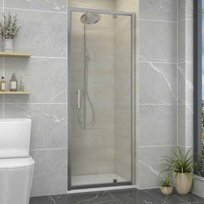 Sundaze Chrome Pivot Shower Enclosure Door (W)700mm With White 900X700mm Shower Tray from B&Q