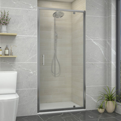 Sundaze Chrome Pivot Shower Enclosure Door (W)1000mm With White 1200X1000mm Shower Tray from B&Q