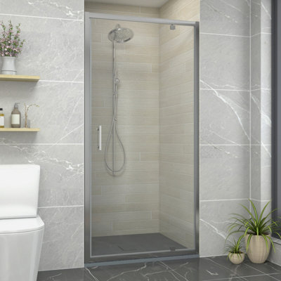 Sundaze Chrome Pivot Shower Enclosure Door (W)800mm With Anthracite 800X800mm Shower Tray from B&Q