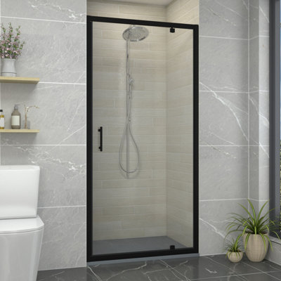 Sundaze Matt Black Pivot Door Shower Enclosure (W)1000mm With Anthracite 1200X1000mm Shower Tray from B&Q