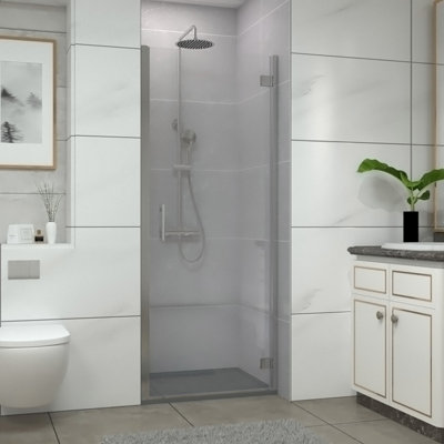 Sundaze Chrome Hinged Shower Enclosure Door (W)700mm With Anthracite 800X700mm Shower Tray from B&Q