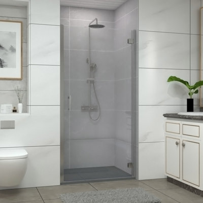 Sundaze Chrome Hinged Shower Enclosure Door (W)1000mm With Anthracite 1200X1000mm Shower Tray from B&Q