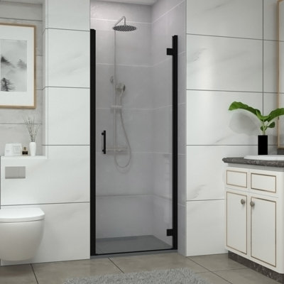 Sundaze Matt Black Hinged Door Shower Enclosure (W)700mm With Anthracite 1100X700mm Shower Tray from B&Q