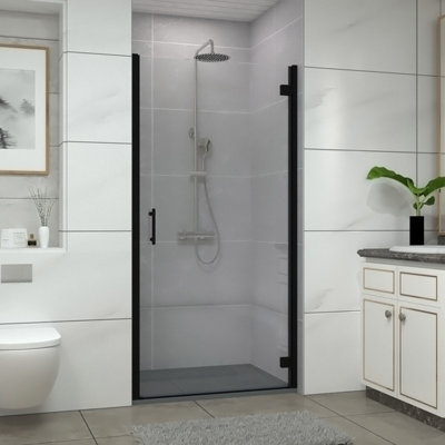 Sundaze Matt Black Hinged Door Shower Enclosure (W)1000mm With Anthracite 1200X1000mm Shower Tray from B&Q