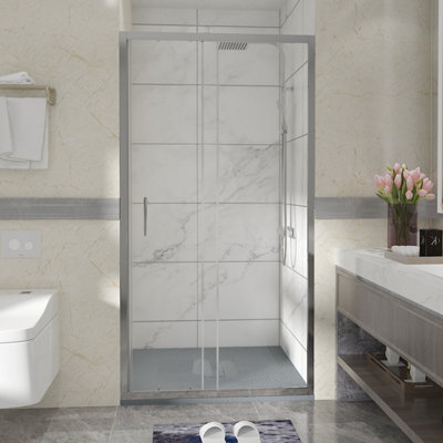Sundaze Chrome Shower Enclosure Sliding Door (W)1000mm With Anthracite 1000X1000mm Shower Tray from B&Q