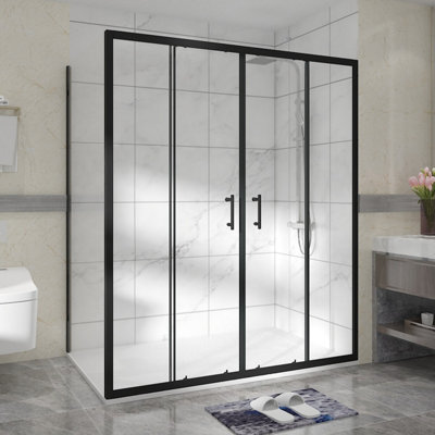 Sundaze Matte Black Shower Enclosure Cubicle 1600mm Double Sliding Door With 900mm Side Panel And White Smc Shower Tray from B&Q