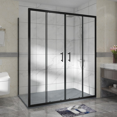 Sundaze Matte Black Shower Enclosure Cubicle 1600mm Double Sliding Door With 900mm Side Panel And Anthracite Smc Shower Tray from B&Q