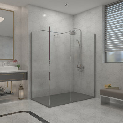 Sundaze Chrome 8mm Walk In Shower Enclosure Wet Room Glass Screen 700mm & 700mm Panels With 1200X700mm Anthracite Shower Tray from B&Q