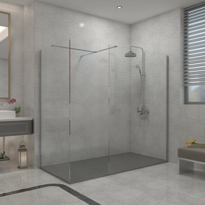 Sundaze Chrome 8mm Walk In Shower Enclosure Wet Room Glass Screen 1100mm & 900mm Panels With 1500X900mm Anthracite Shower Tray from B&Q