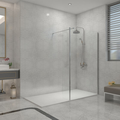 Sundaze Chrome Walk In Shower Enclosure Wet Room Glass 1200mm & 215mm Return Panel With 1600X900mm Smc White Shower Tray from B&Q