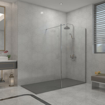 Sundaze Chrome Walk In Shower Enclosure Wet Room Glass 1000mm & 215mm Return Panel With 1400X900mm Smc Anthracite Shower Tray from B&Q
