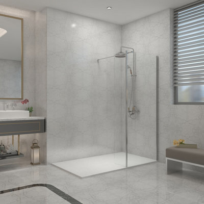 B&Q -  Chrome Walk In Shower Enclosure Wet Room Glass 760mm & 300mm Return Panel With 1300X800mm White Smc Shower Tray