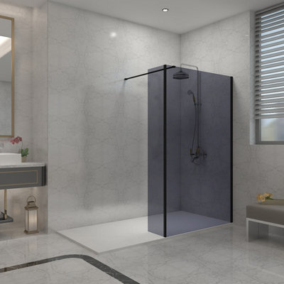 Sundaze Black Walk In Shower Enclosure Wet Room Grey Glass 1100mm & 300mm Return Panel With 1500X1000mm White Smc Shower Tray from B&Q