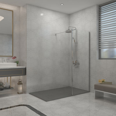 B&Q -  Chrome Walk In Shower Enclosure Wet Room Glass 760mm & 300mm Return Panel With 1300X800mm Anthracite Smc Shower Tray