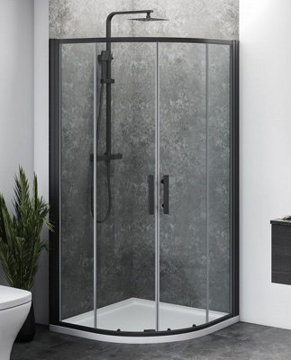SunDaze 900X900mm Black Quadrant Shower Enclosure Cubicle Corner Entry 6mm Toughened Safety Glass from B&Q