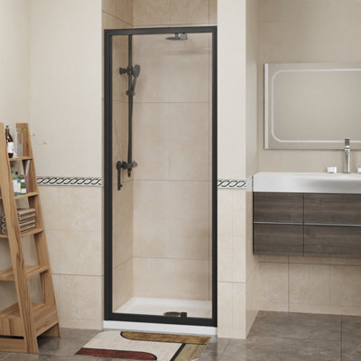 Sundaze Black Frame 800X1900mm Pivot Door Shower Enclosure Toughened Safety Glass Screen from B&Q