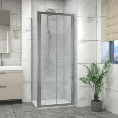 Sundaze 700mm Bi-Fold Door Shower Enclosure Chrome Framed With 700mm Side PanelWhite Slate Effect Shower Tray & Waste from B&Q