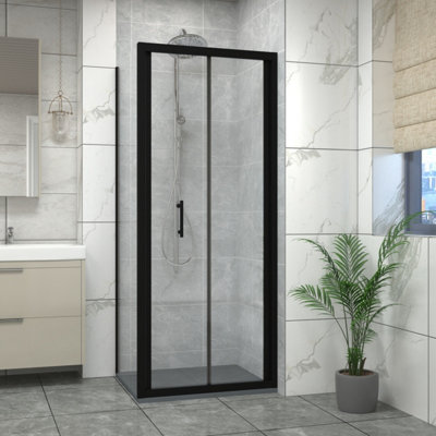 Sundaze Matt Black 800mm Bi-Fold Door Shower Enclosure With 800mm Side PanelAnthracite Slate Effect Shower Tray & Waste from B&Q
