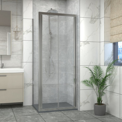 Sundaze 800mm Bi-Fold Door Shower Enclosure Chrome Framed With 800mm Side PanelAnthracite Slate Effect Shower Tray & Waste from B&Q