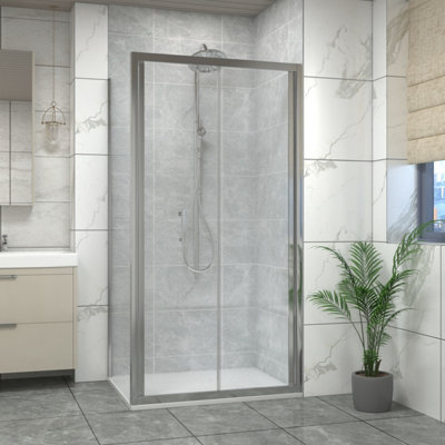 Sundaze 900mm Bi-Fold Door Shower Enclosure Chrome Framed With 700mm Side PanelWhite Slate Effect Shower Tray & Waste from B&Q
