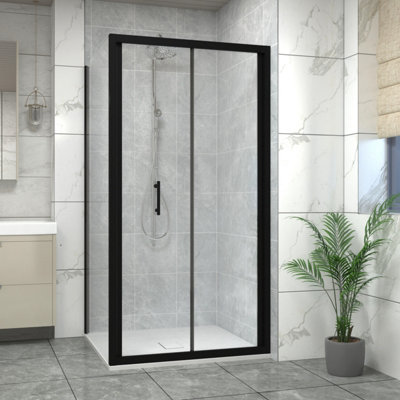 Sundaze Matt Black 1000mm Bi-Fold Door Shower Enclosure With 1000mm Side PanelWhite Slate Effect Shower Tray & Waste from B&Q