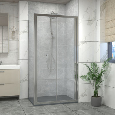 Sundaze 1000mm Bi-Fold Door Shower Enclosure Chrome Framed With 900mm Side PanelAnthracite Slate Effect Shower Tray & Waste from B&Q