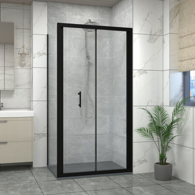 Sundaze Matt Black 1100mm Bi-Fold Door Shower Enclosure With 800mm Side PanelAnthracite Slate Effect Shower Tray & Waste from B&Q