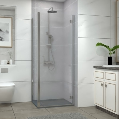 Sundaze Chrome Shower Enclosure 800mm Hinged Door With 700mm Side PanelAnthracite Slate Effect Shower Tray & Waste from B&Q