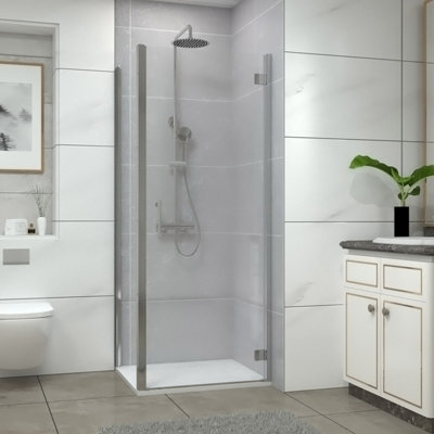 Sundaze Chrome Shower Enclosure 800mm Hinged Door With 700mm Side PanelWhite Slate Effect Shower Tray & Waste from B&Q