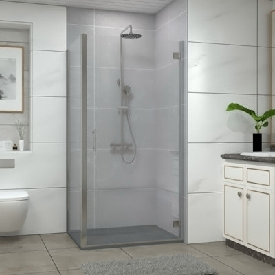 Sundaze Chrome Shower Enclosure 900mm Hinged Door With 800mm Side PanelAnthracite Slate Effect Shower Tray & Waste from B&Q