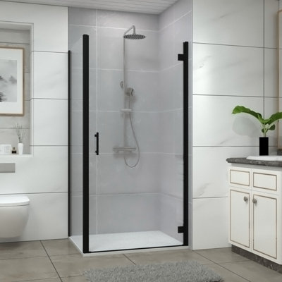 Sundaze Matt Black Shower Enclosure 1000mm Hinged Door With 800mm Side PanelWhite Slate Effect Shower Tray & Waste from B&Q