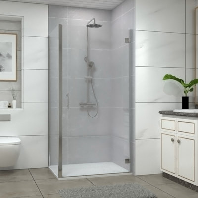 Sundaze Chrome Shower Enclosure 1000mm Hinged Door With 800mm Side PanelWhite Slate Effect Shower Tray & Waste from B&Q