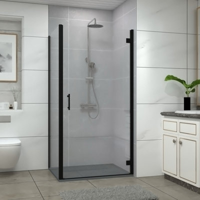 Sundaze Matt Black Shower Enclosure 1000mm Hinged Door With 900mm Side PanelAnthracite Slate Effect Shower Tray & Waste from B&Q