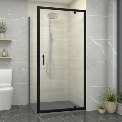 Sundaze Matt Black 1000mm Pivot Door Shower Enclosure 1000mm With Side PanelAnthracite Slate Effect Shower Tray & Waste from B&Q