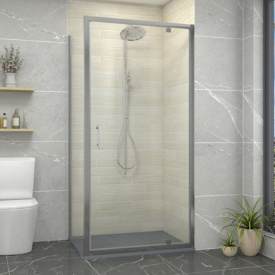 Sundaze Chrome 1000mm Pivot Door Shower Enclosure With 800mm Side PanelAnthracite Slate Effect Shower Tray & Waste from B&Q