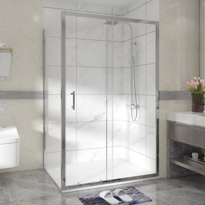 Sundaze Chrome Shower Enclosure 1200mm Sliding Door With 700mm Side PanelWhite Slate Effect Shower Tray & Waste from B&Q