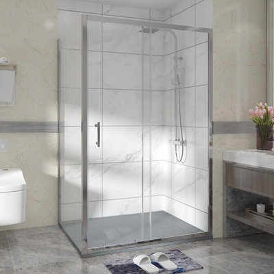 Sundaze Chrome Shower Enclosure 1200mm Sliding Door With 900mm Side PanelAnthracite Slate Effect Shower Tray & Waste from B&Q