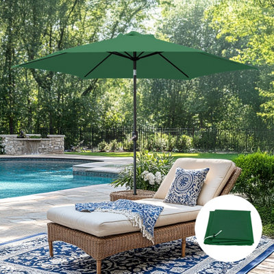 Sundaze 2.5M Green Garden Parasol Umbrella Crank Tilt Sun Shade With Green Cover