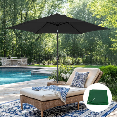 B&Q -  2.5M Black Garden Parasol Umbrella Crank Tilt Sun Shade With Green Cover